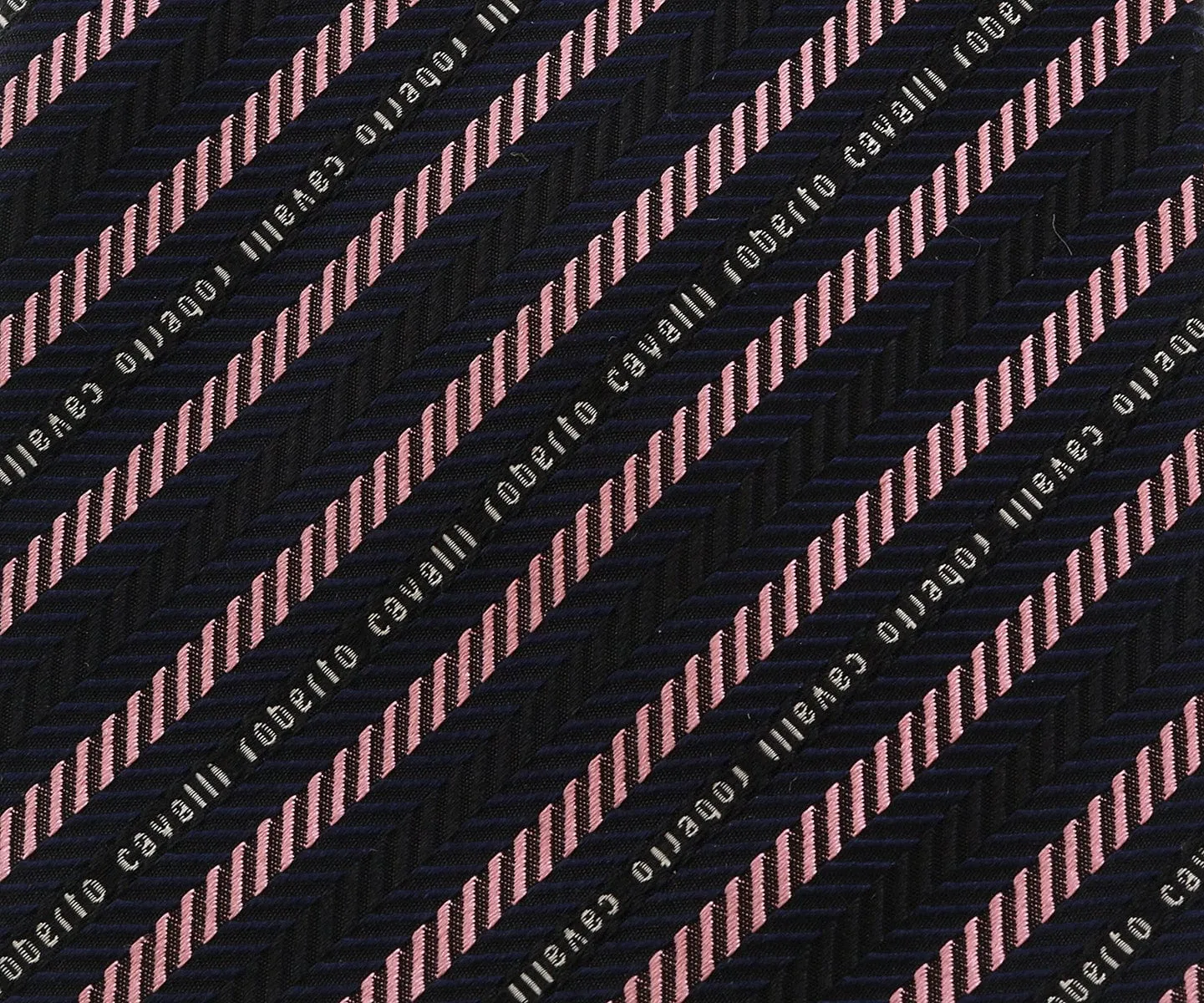 Roberto Cavalli ESZ040 D0655 Black/ Light Pink Regimental Stripe Herringbone Tie