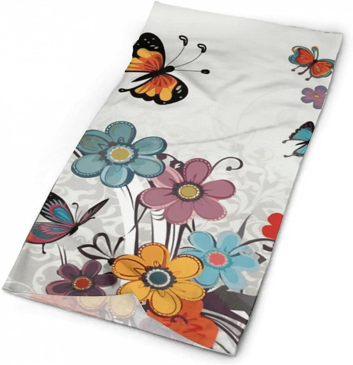 Scarf for Men Women Cartoon Butterfly Flowers Neck Gaiter Breathable Bandana Warmer Balaclava Windproof Face Mask Sun Protection Headwear Head Wrap for Skiing Hiking Cycling
