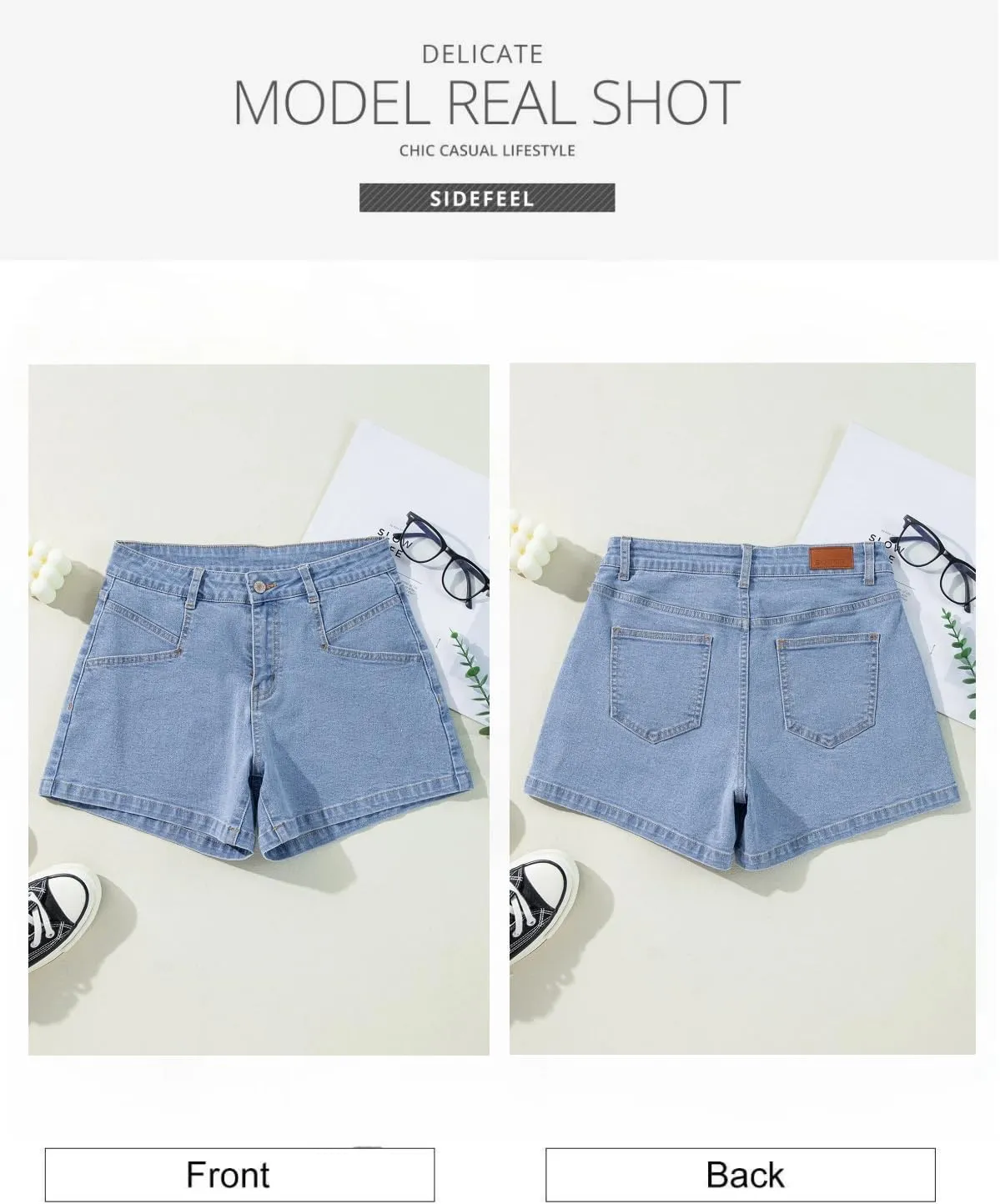Sidefeel Women’s Jean Shorts High Waisted Stretchy Casual Zimbaplatinum Summer Denim Shorts with Pockets