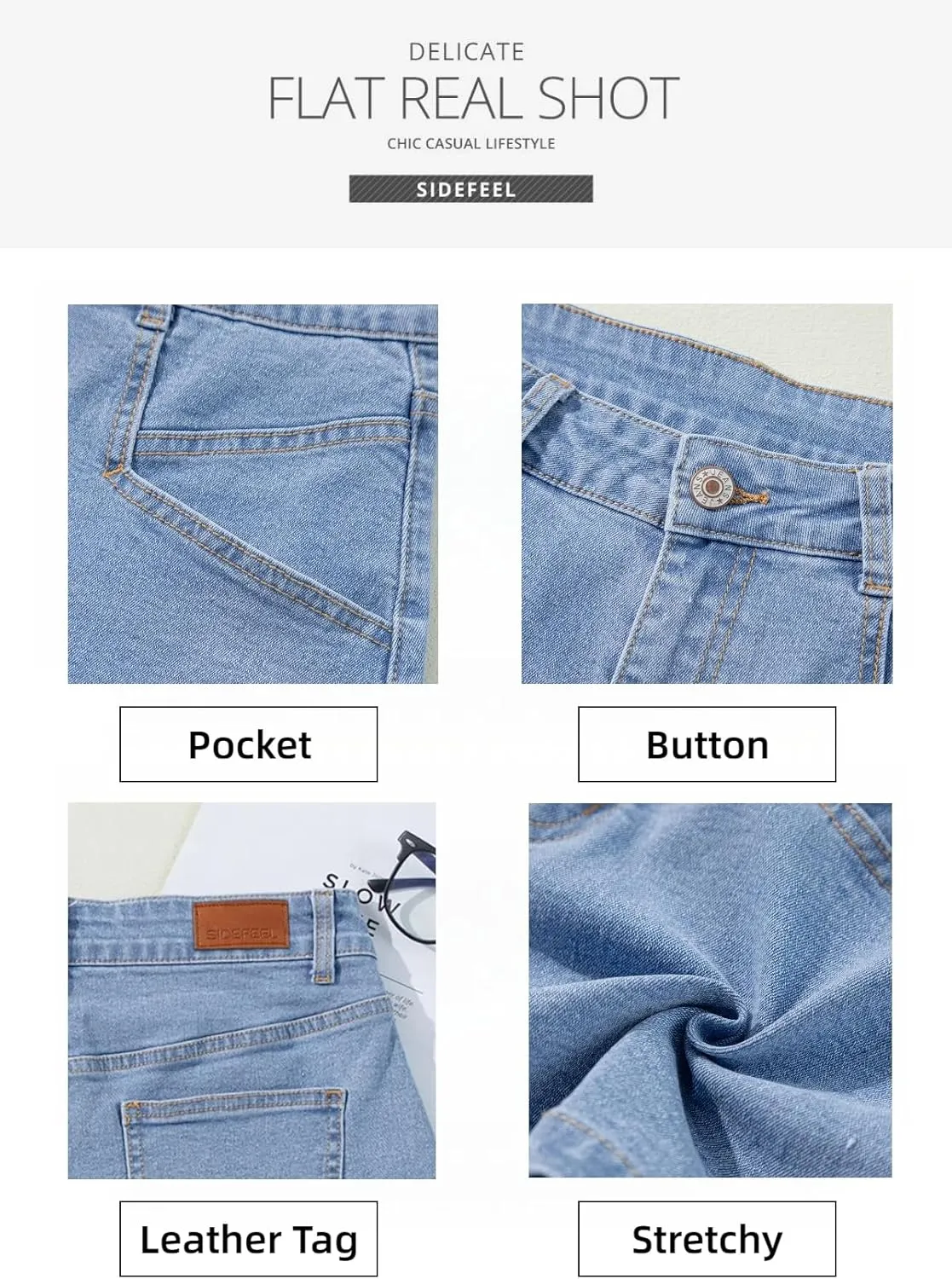 Sidefeel Women’s Jean Shorts High Waisted Stretchy Casual Zimbaplatinum Summer Denim Shorts with Pockets