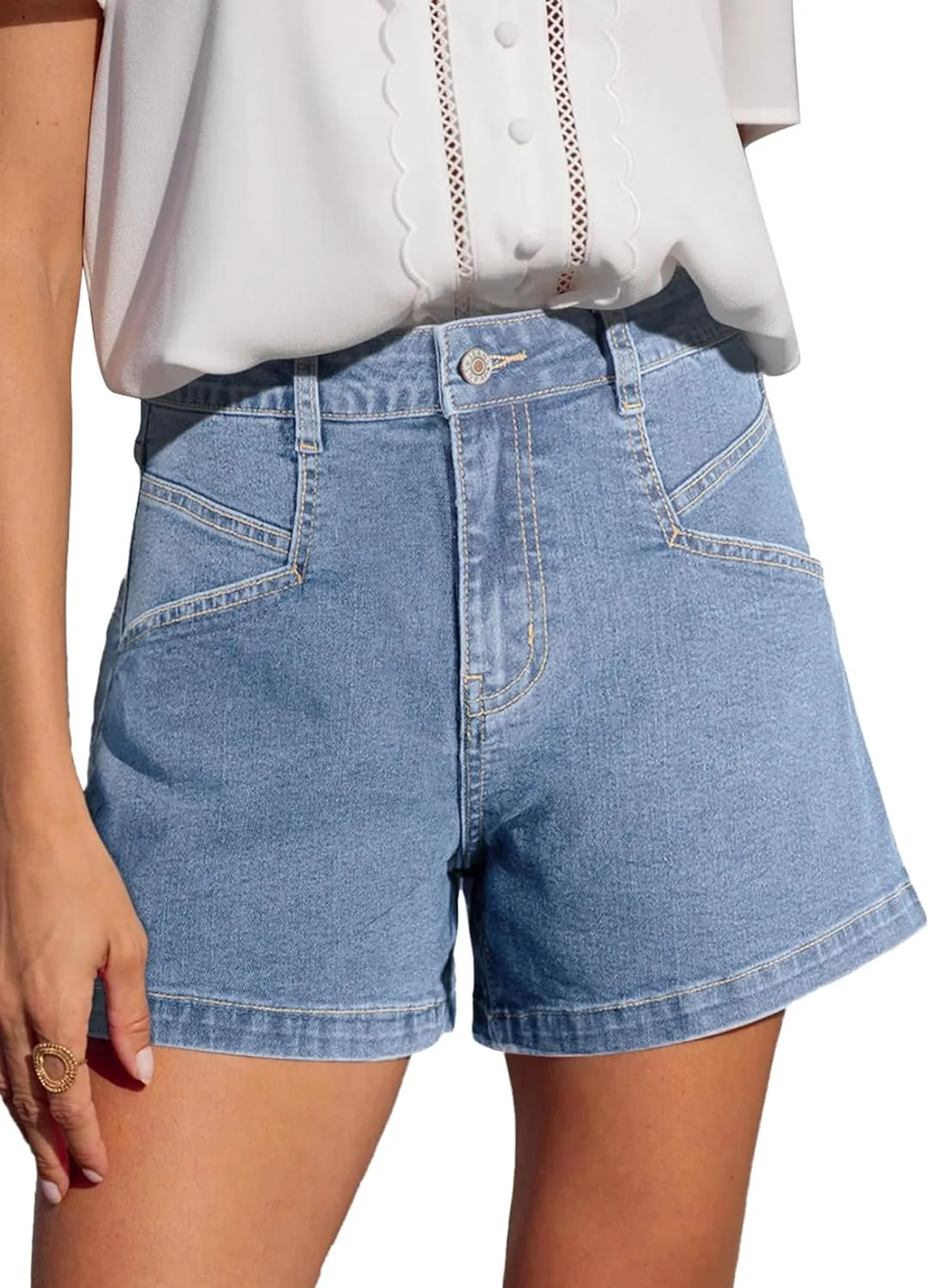 Sidefeel Women’s Jean Shorts High Waisted Stretchy Casual Zimbaplatinum Summer Denim Shorts with Pockets