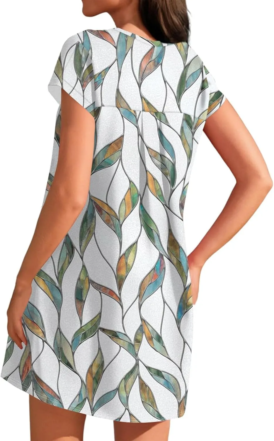 Summer Dresses for Women 2025 Printed T Shirt Dress Casual Short Sleeve Crewneck Loose Fit Mini Dresses with Pockets