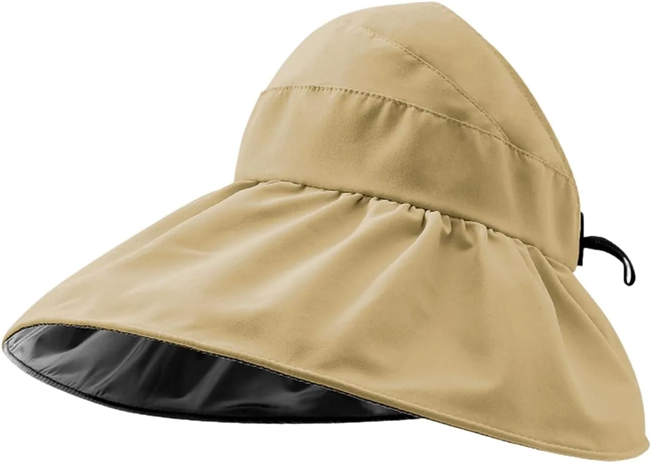Super Wide Brim Women Sun Hat Outdoor UV Protection Hollow Top Sun Hat Ponytail Foldable Anti-UV Travel Beach Hat Summer