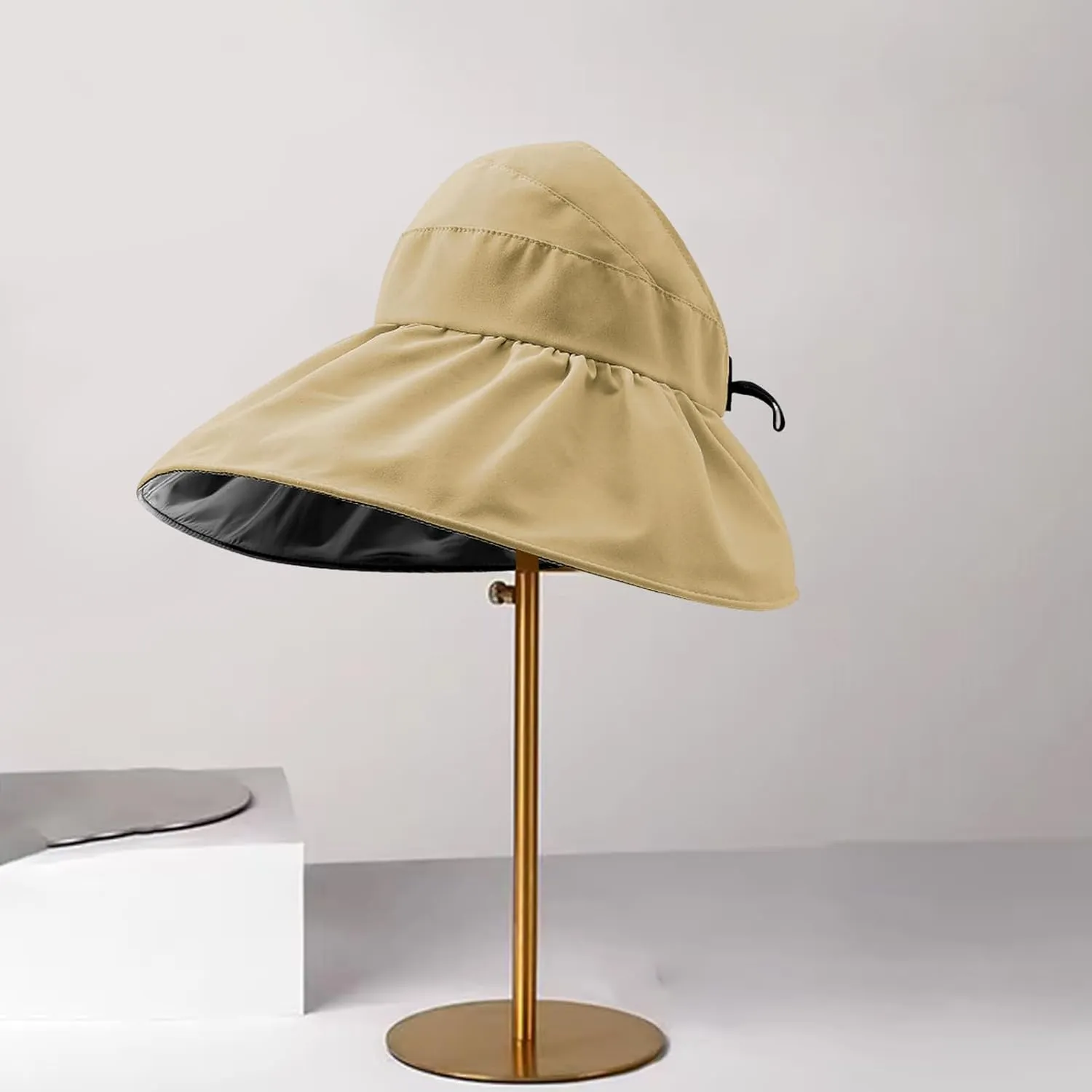 Super Wide Brim Women Sun Hat Outdoor UV Protection Hollow Top Sun Hat Ponytail Foldable Anti-UV Travel Beach Hat Summer