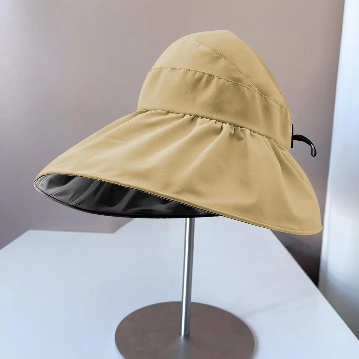 Super Wide Brim Women Sun Hat Outdoor UV Protection Hollow Top Sun Hat Ponytail Foldable Anti-UV Travel Beach Hat Summer