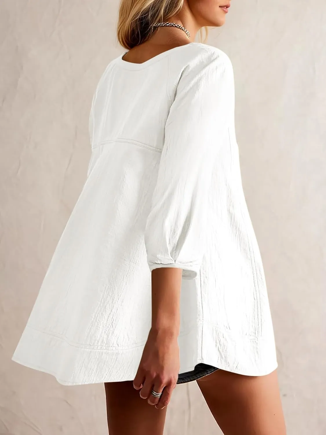 Tankaneo Womens 3/4 Sleeve Tunic Tops Casual Summer Peplum Flowy Oversized Babydoll Blouse Shirts