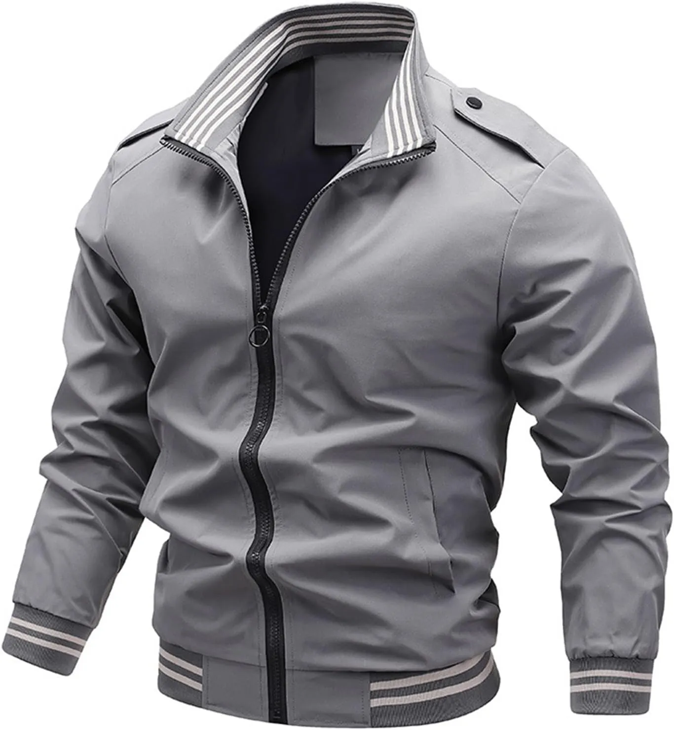 Thatrich Bomber Jacket for Men Light Zip Up Jackets Lapel Long Sleeve Coat Fall Trendy Outer wear Windbreaker Jacket Slim Fit