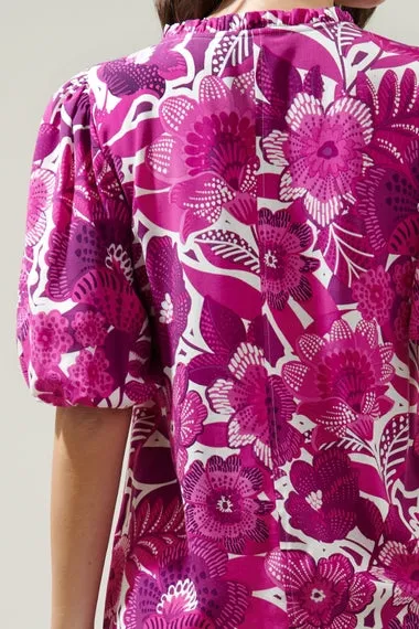 Tropical Orchid Puff Sleeve Blouse