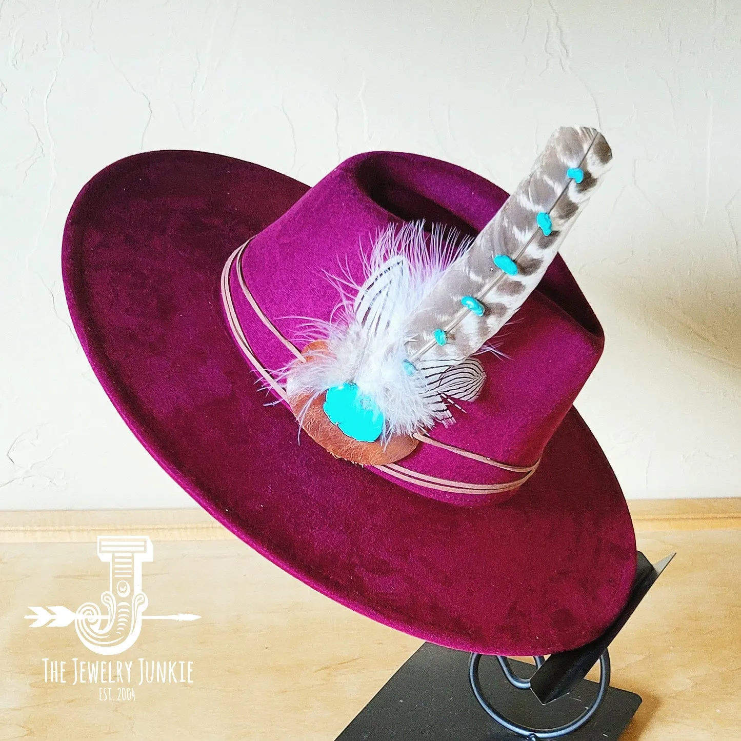 Turquoise Accent Turkey Feather Hat Band   Choice of Hat 986j