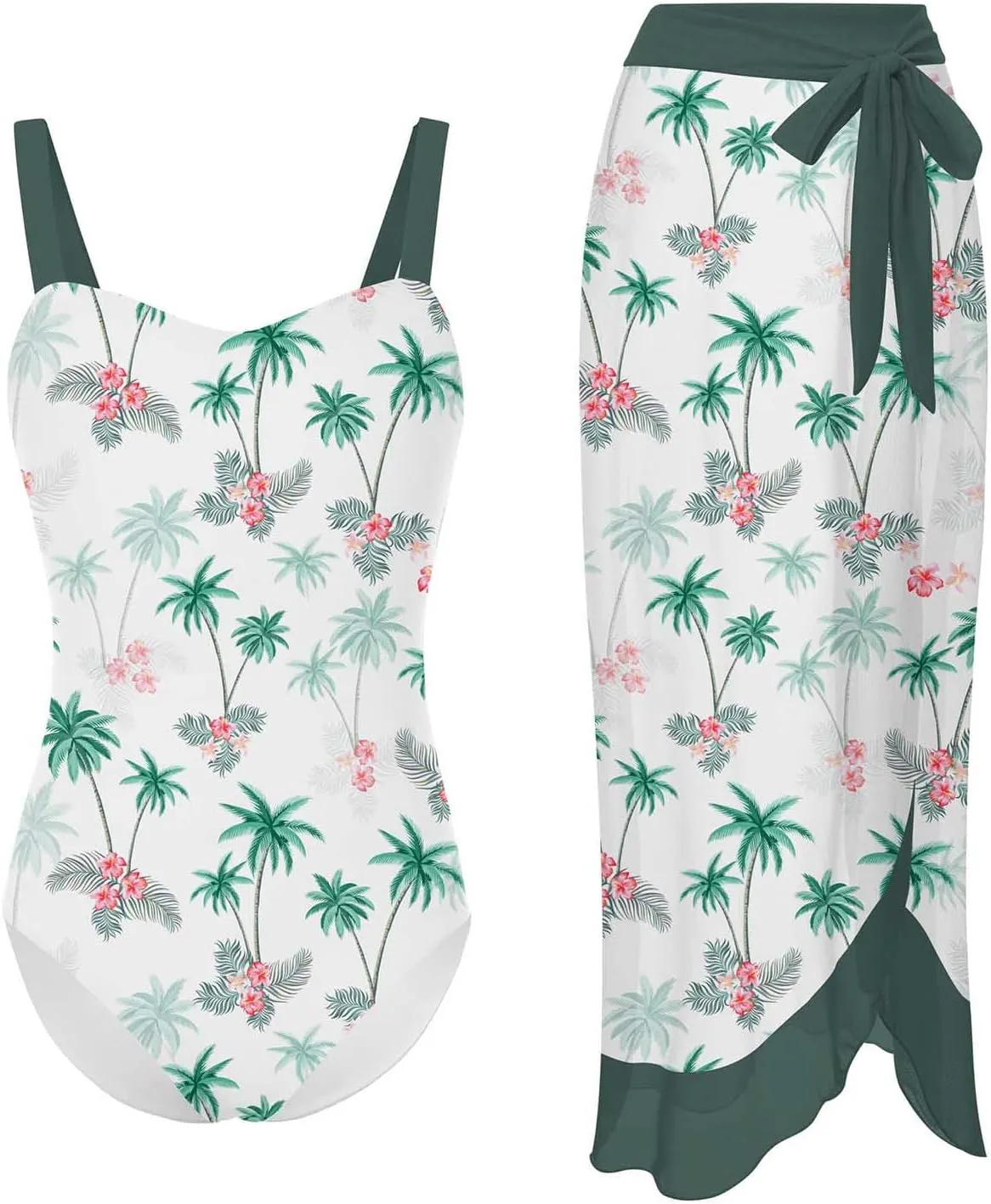 uideazone Girls One Piece Swimsuit with Cover Up Wrap Skirt Set Cool Printed Two Piece Bathing Suit 6-12T