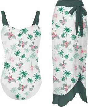 uideazone Girls One Piece Swimsuit with Cover Up Wrap Skirt Set Cool Printed Two Piece Bathing Suit 6-12T