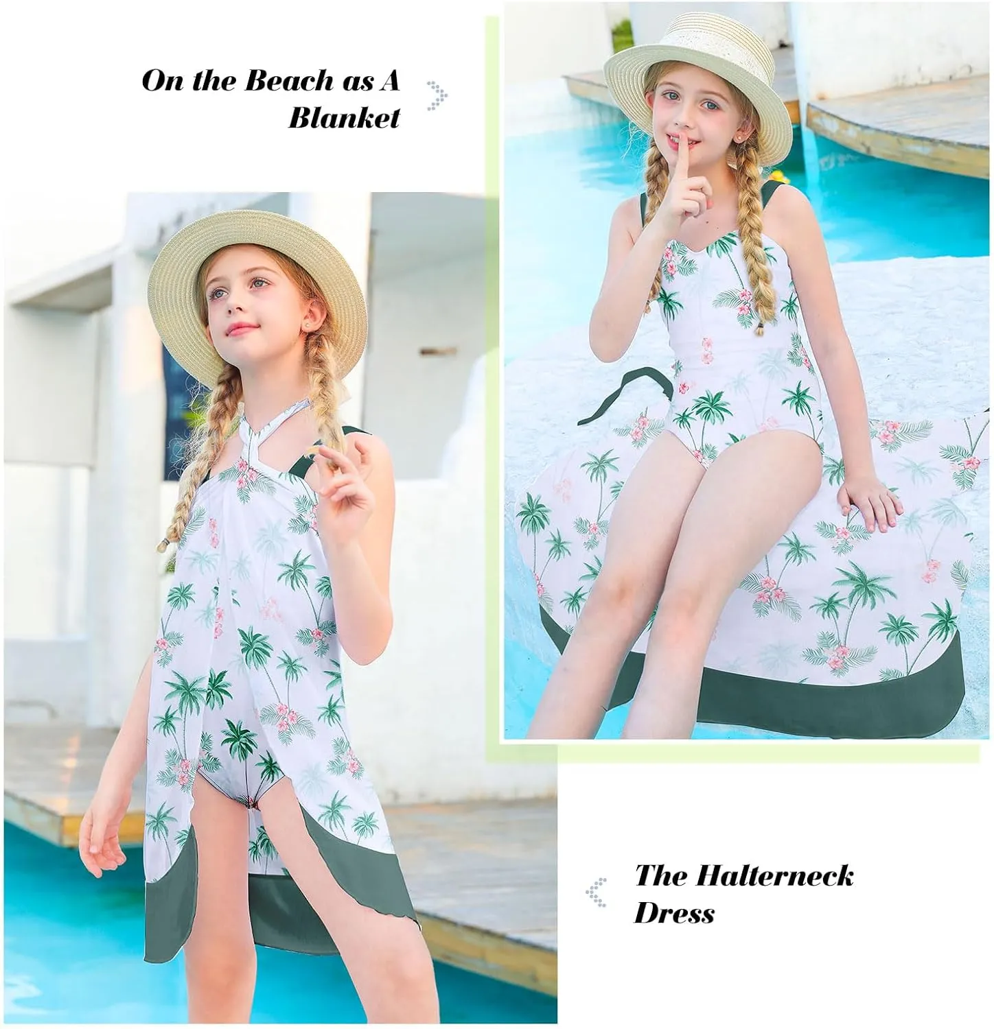 uideazone Girls One Piece Swimsuit with Cover Up Wrap Skirt Set Cool Printed Two Piece Bathing Suit 6-12T