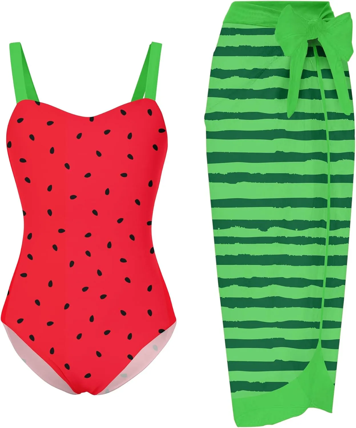 uideazone Girls One Piece Swimsuit with Cover Up Wrap Skirt Set Cool Printed Two Piece Bathing Suit 6-12T