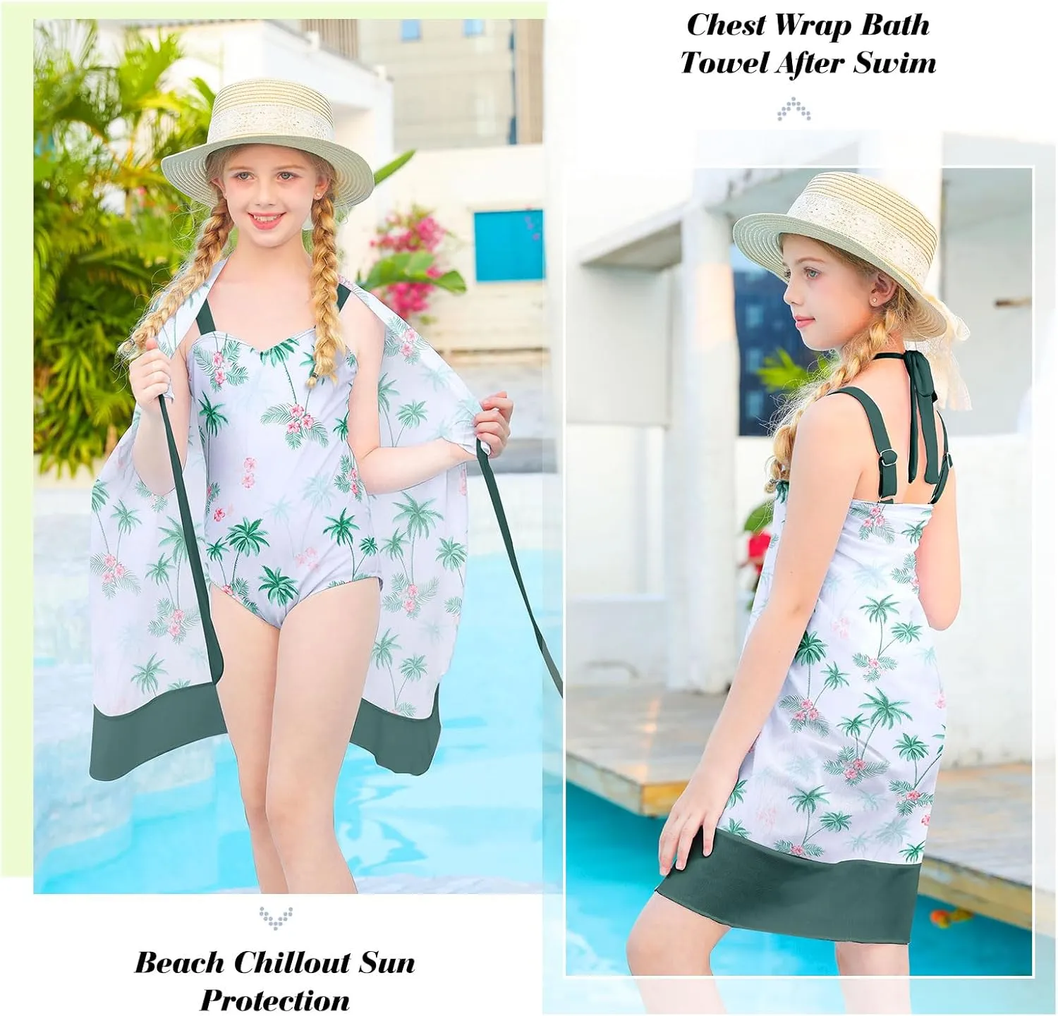 uideazone Girls One Piece Swimsuit with Cover Up Wrap Skirt Set Cool Printed Two Piece Bathing Suit 6-12T