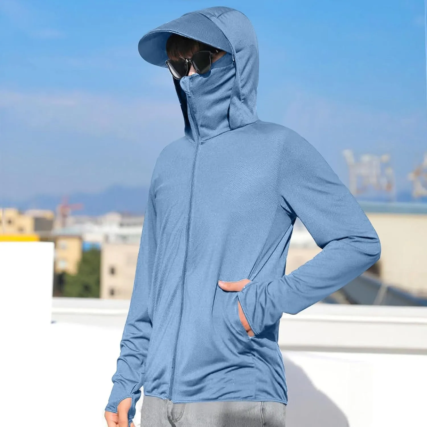 Unisex UPF 50  Light Jacket Full Zip Sun Protection Hoodie Long Sleeve Sun Shirts UV Fishing Hiking Athletic Running Outwear