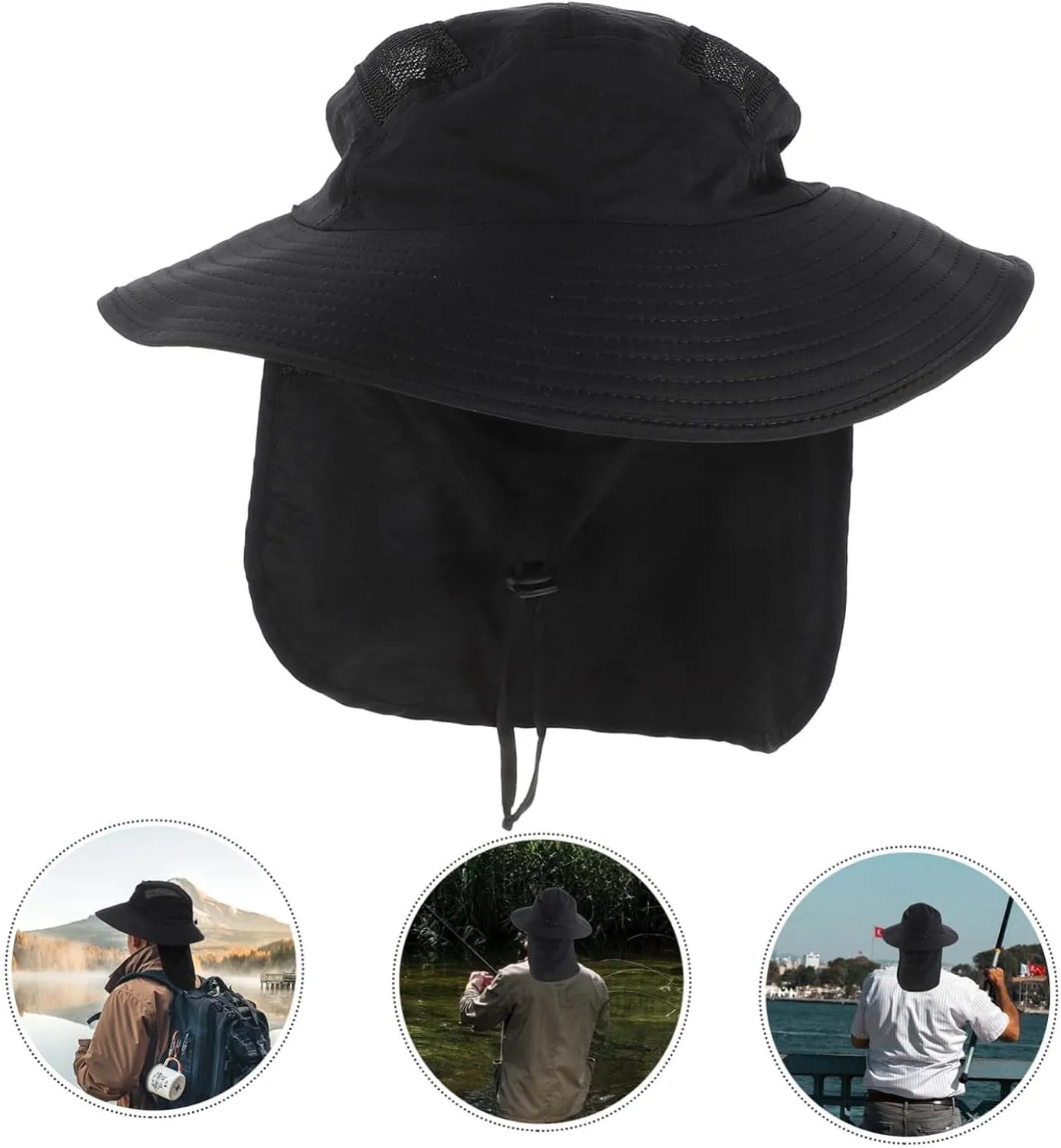 Unisex Wide Brim Sun Hat for Summer Fishing and Outdoor Activities Protection Fishing Cap with Draw for