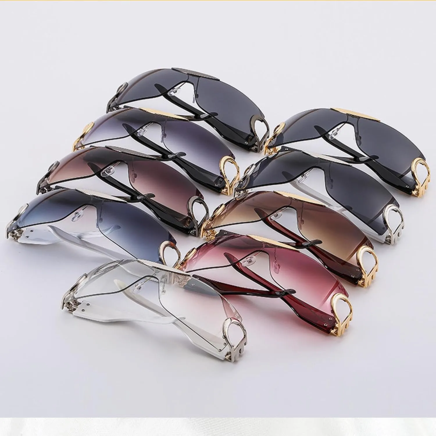 Vintage Luxury Frameless Punk Sports Sun Glasses Men Women's One Piece Trendy and Cool Shades Glasses Uv400