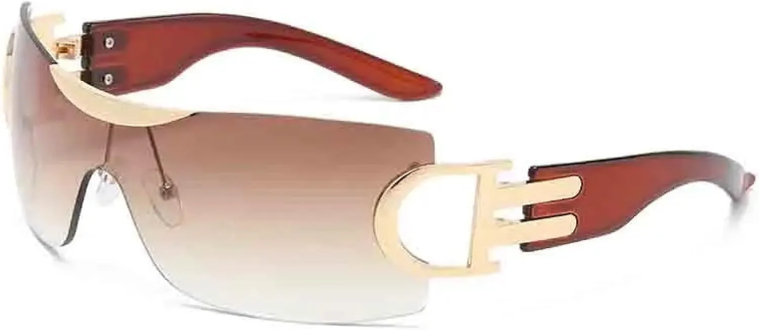 Vintage Luxury Frameless Punk Sports Sun Glasses Men Women's One Piece Trendy and Cool Shades Glasses Uv400