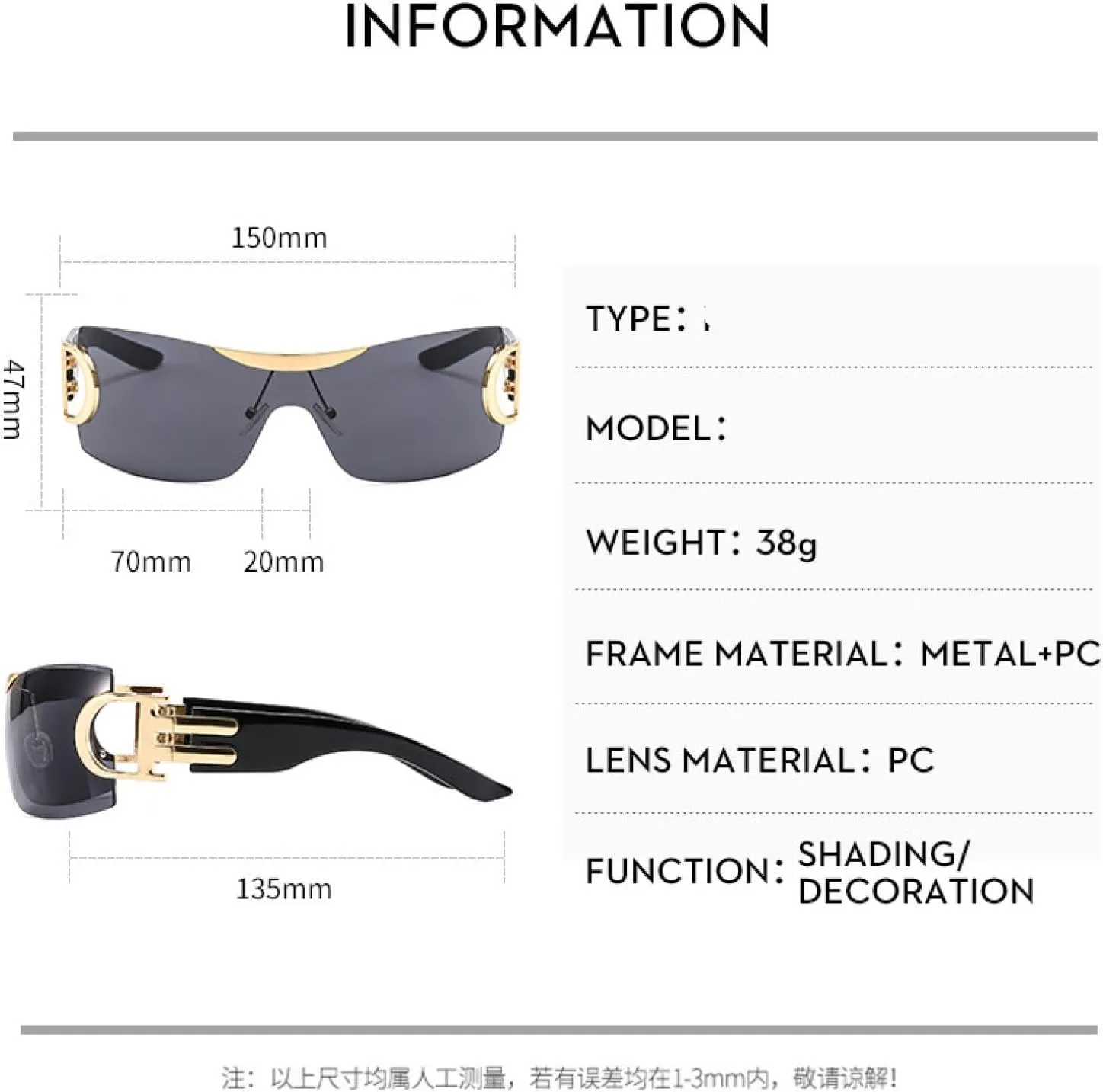 Vintage Luxury Frameless Punk Sports Sun Glasses Men Women's One Piece Trendy and Cool Shades Glasses Uv400