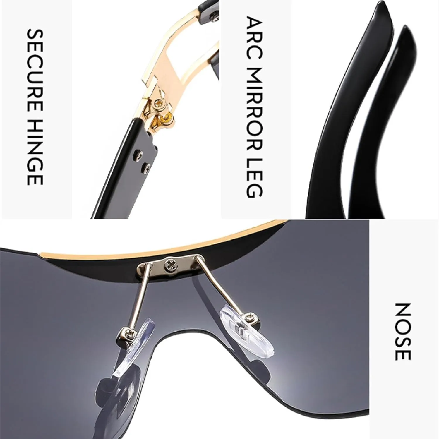 Vintage Luxury Frameless Punk Sports Sun Glasses Men Women's One Piece Trendy and Cool Shades Glasses Uv400