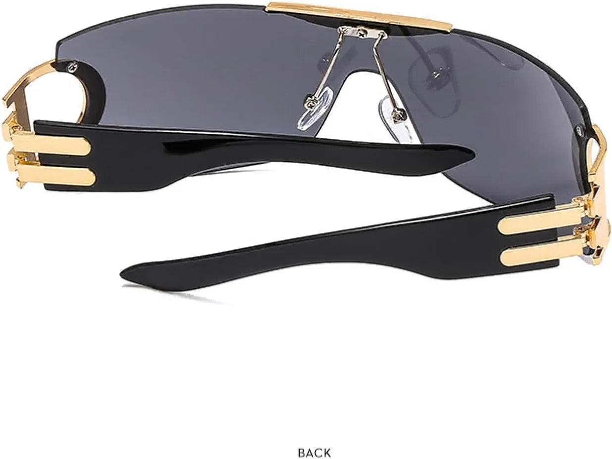 Vintage Luxury Frameless Punk Sports Sun Glasses Men Women's One Piece Trendy and Cool Shades Glasses Uv400
