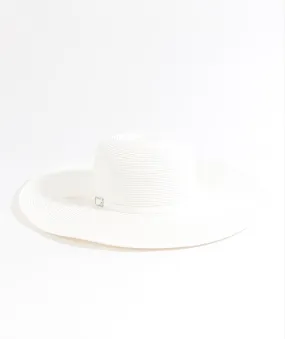 White Wide Brim Floppy Hat with Faux Leather Belt