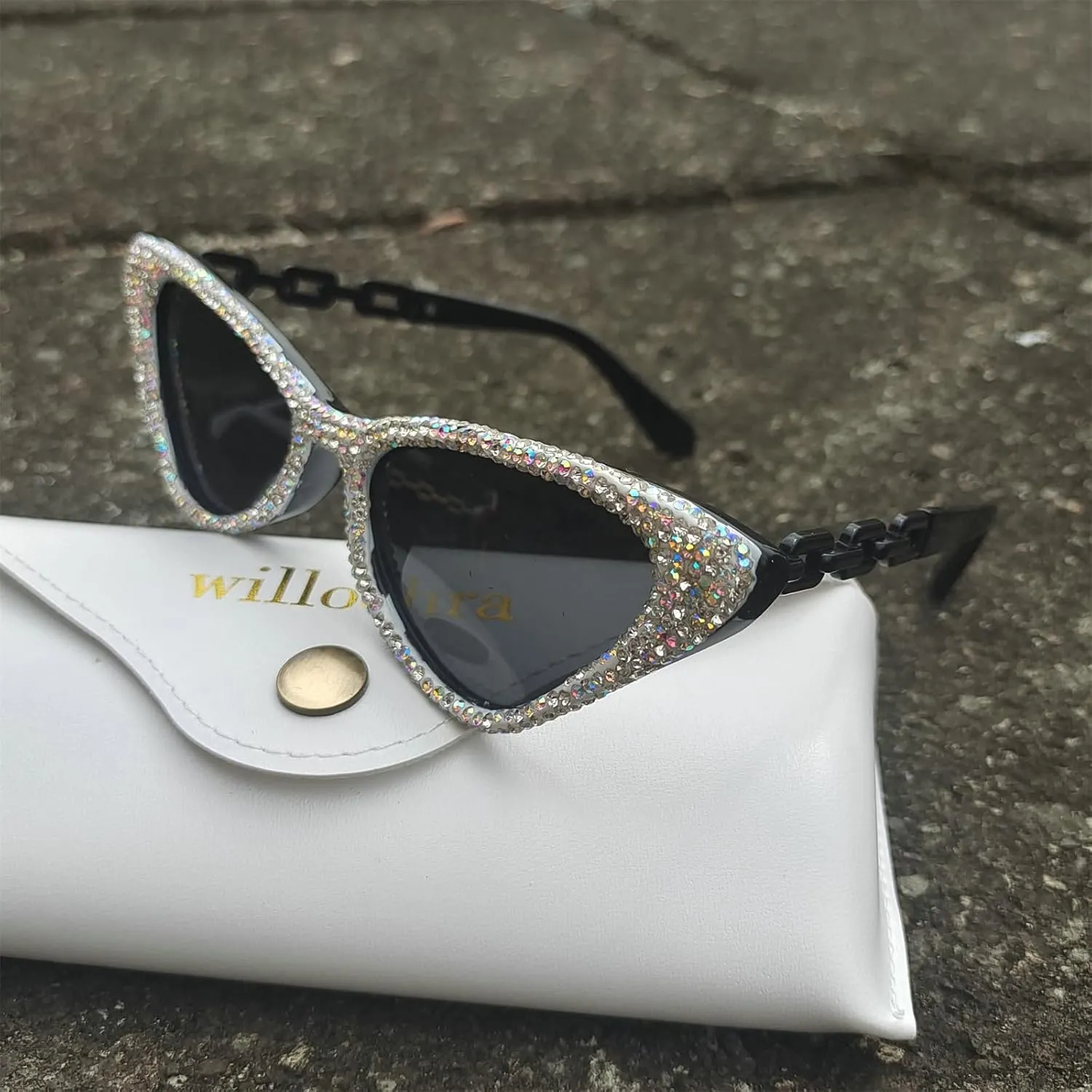 willochra Bling Rhinestones Sunglasses Women Cat Eye Diamond Sun Glasses Female Fashion Square Eyeglasses