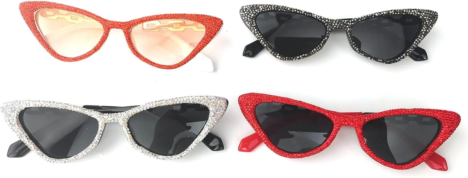 willochra Bling Rhinestones Sunglasses Women Cat Eye Diamond Sun Glasses Female Fashion Square Eyeglasses