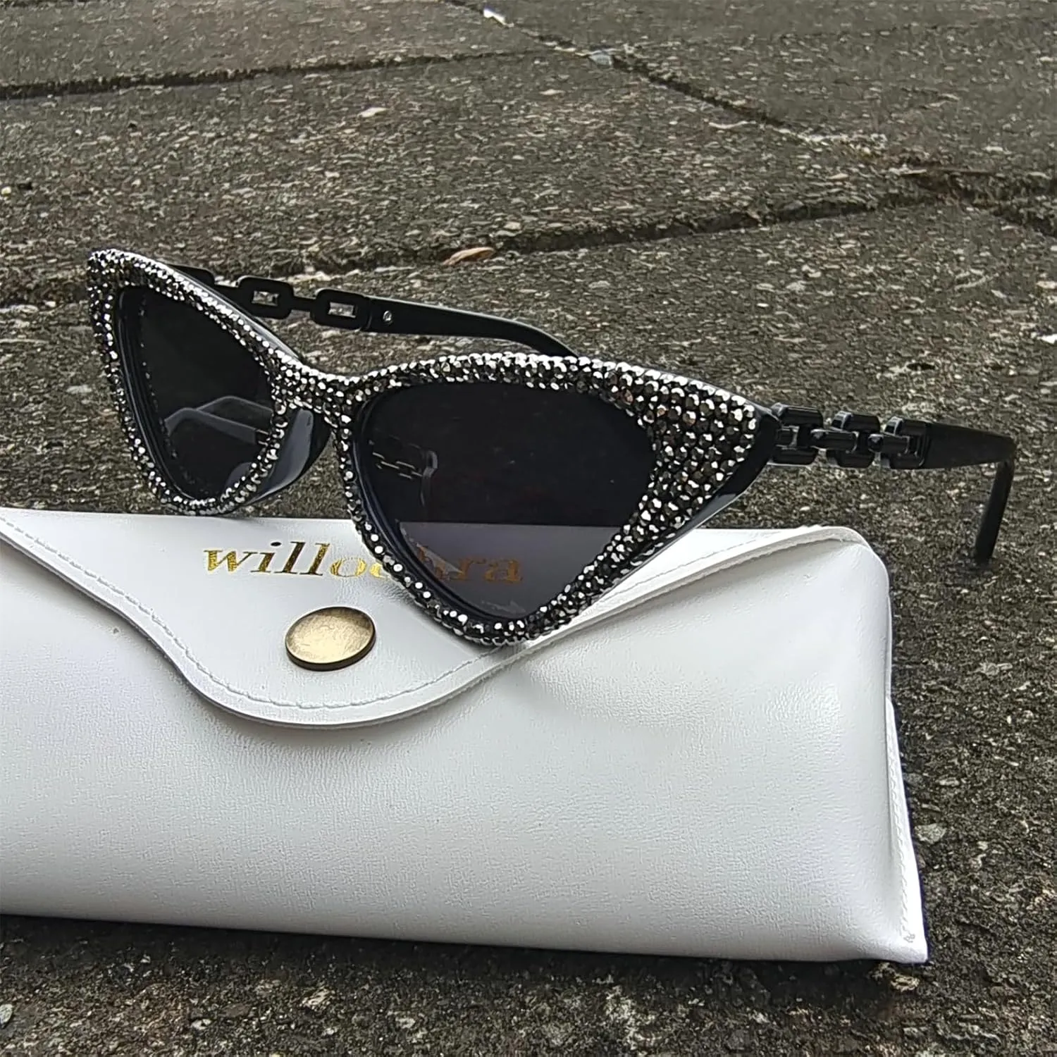 willochra Bling Rhinestones Sunglasses Women Cat Eye Diamond Sun Glasses Female Fashion Square Eyeglasses