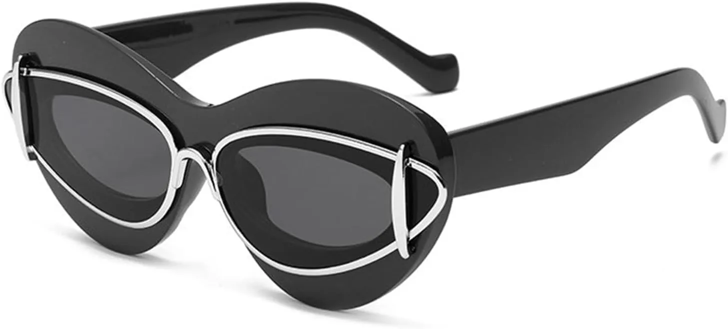 willochra Cat Eye Sunglasses Women 2024 Luxury Vintage Y2k Punk Sun Glasses For Men Double Frame Retro Eyewear Shades UV400