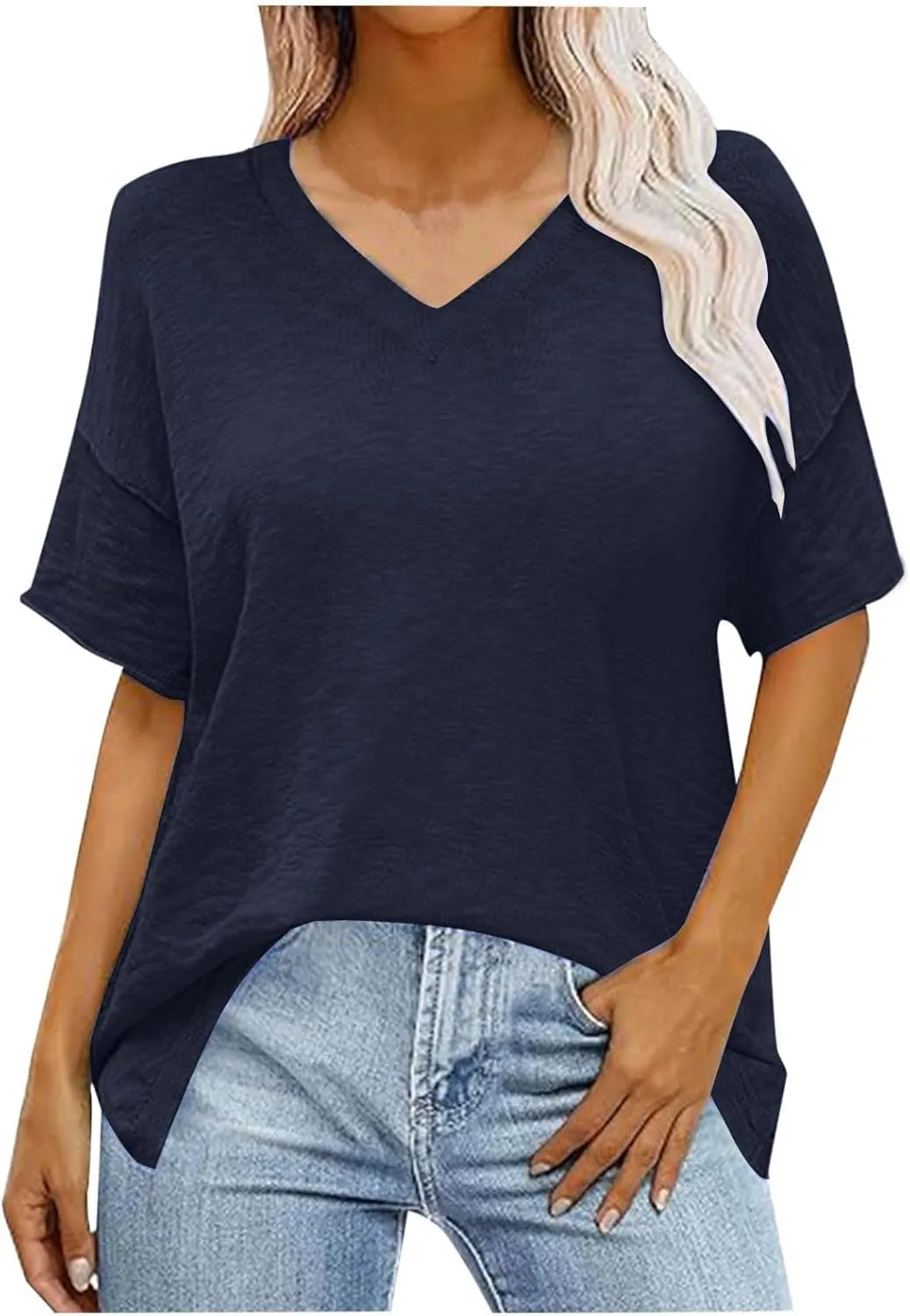 Women Summer Pullover Top for Leggings Oversized Short Sleeve Drop Shoulder Casual T-Shirts Trendy Tees 2025