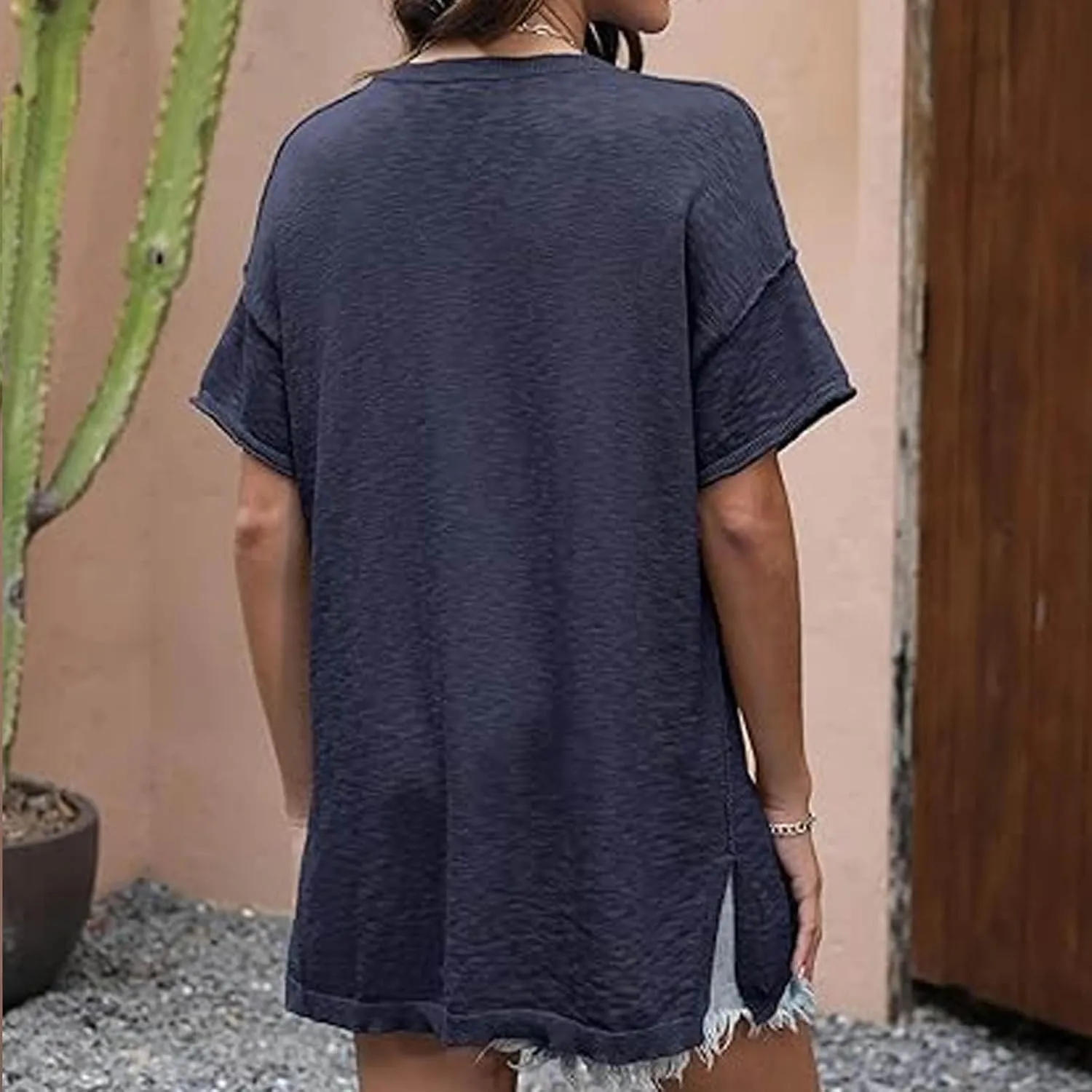 Women Summer Pullover Top for Leggings Oversized Short Sleeve Drop Shoulder Casual T-Shirts Trendy Tees 2025