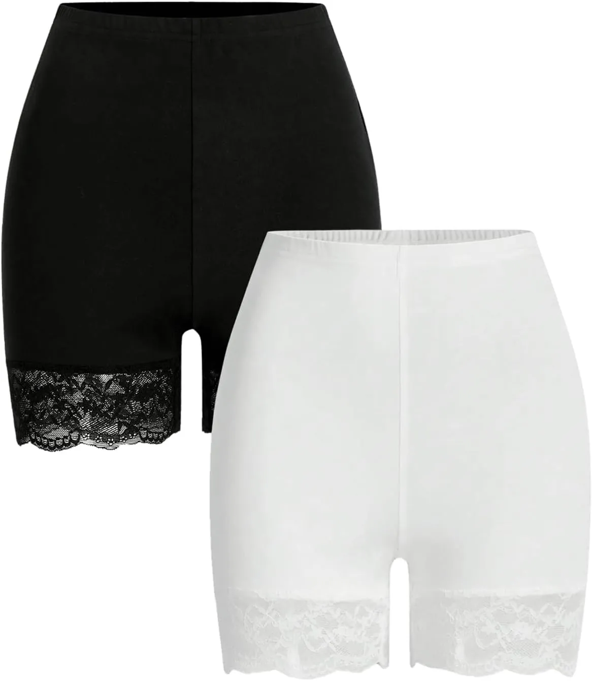 Women's 2 Piece Lace Trim High Waisted Slip Shorts Stretchy Casual Legging Shorts