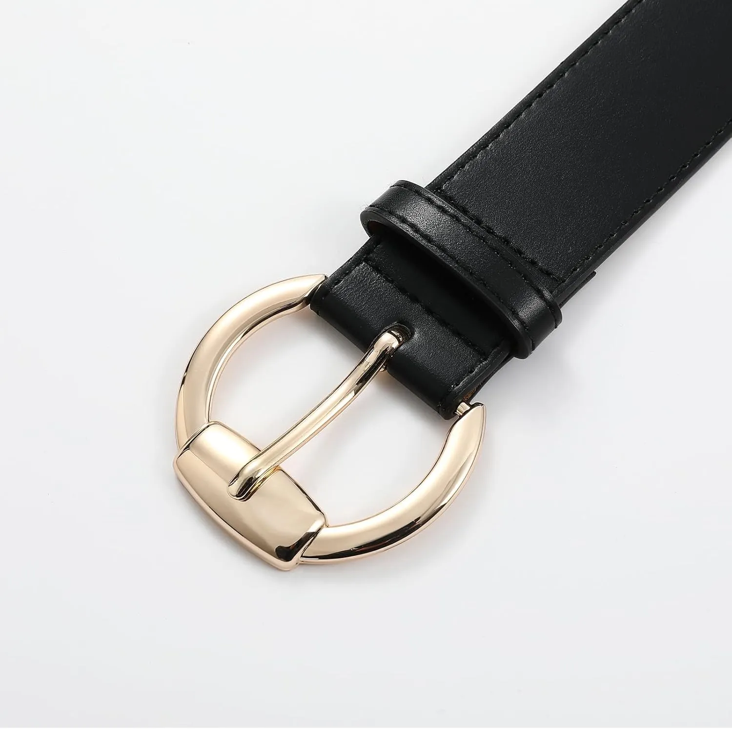 Women's Black Leather Belt with Gold Buckle Hollow Women's Belt Stylish Accessory for Dresses Skirts Jeans