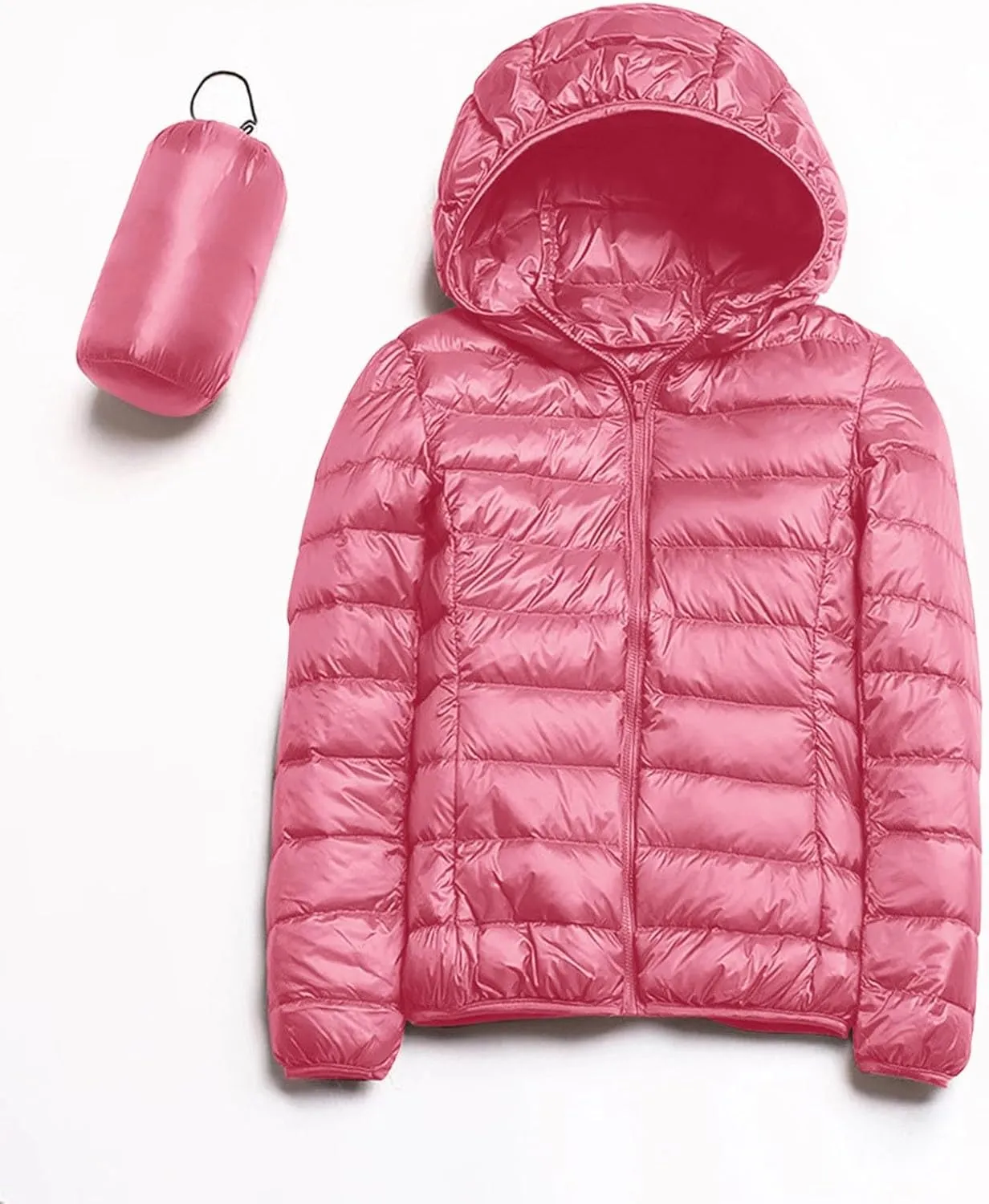 Women's Hooded Packable Ultra Light Weight Short Down Jacket Full-Zip Short Puffer Jackets