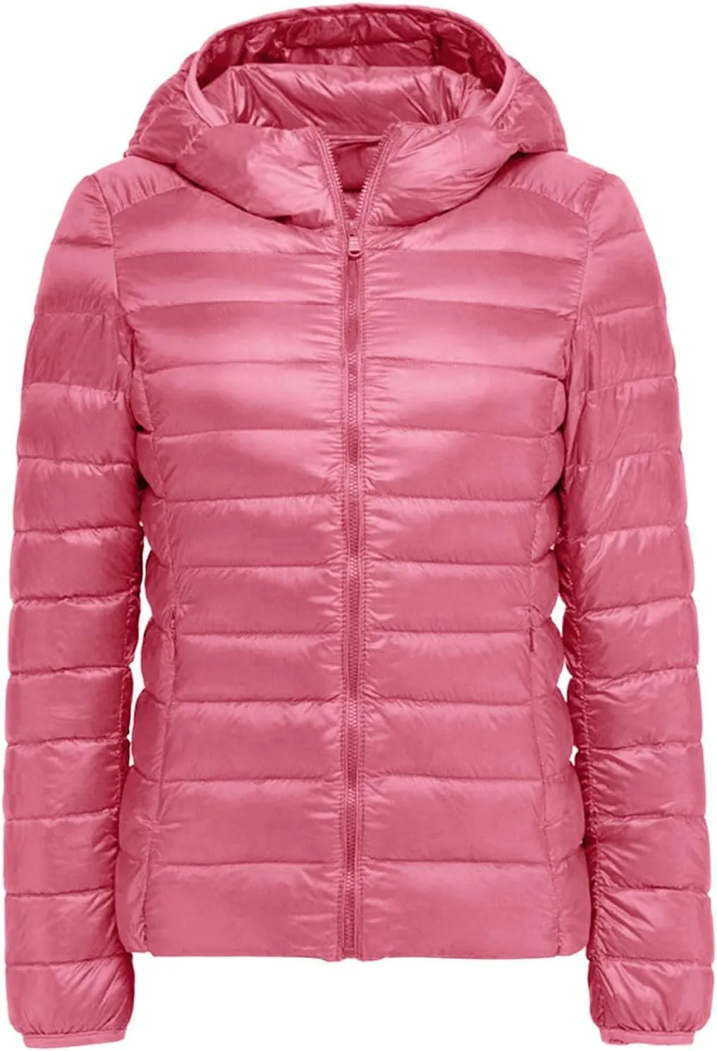 Women's Hooded Packable Ultra Light Weight Short Down Jacket Full-Zip Short Puffer Jackets