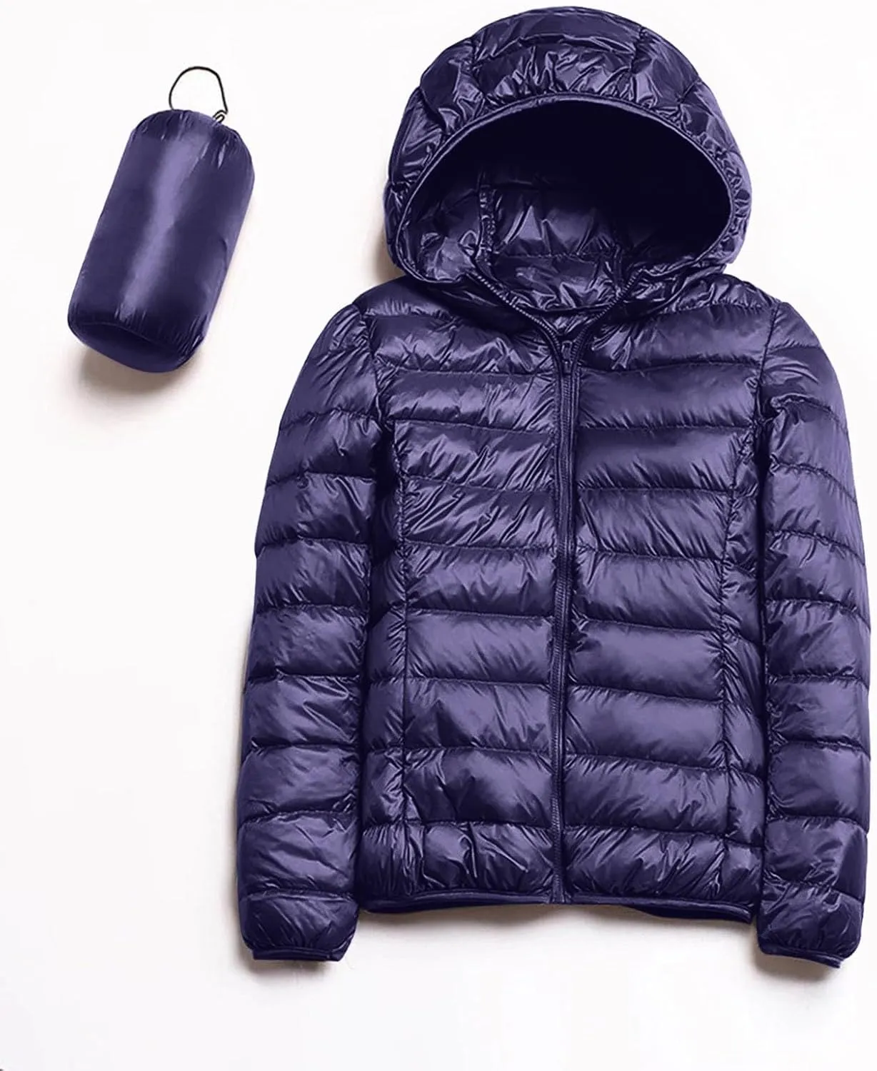 Women's Hooded Packable Ultra Light Weight Short Down Jacket Full-Zip Short Puffer Jackets