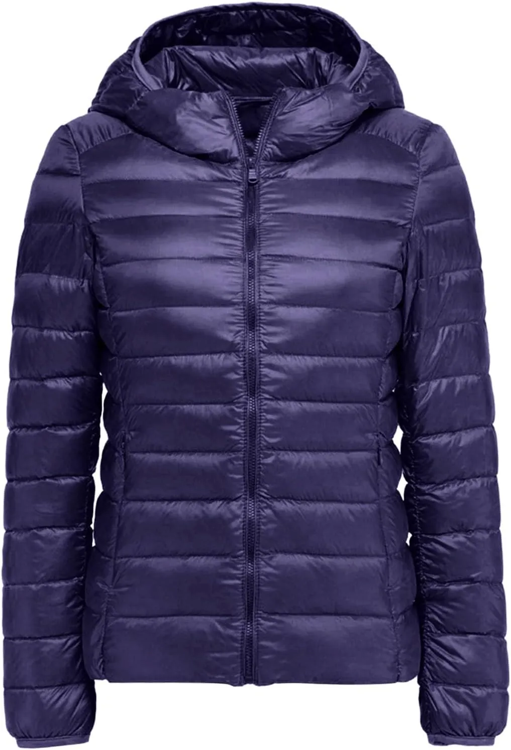 Women's Hooded Packable Ultra Light Weight Short Down Jacket Full-Zip Short Puffer Jackets