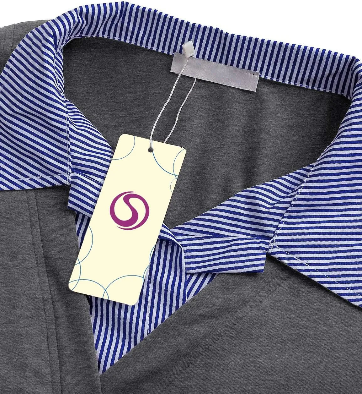 Women's Long Sleeve Contrast Collar Shirt A-line Pleated Office Tunic
