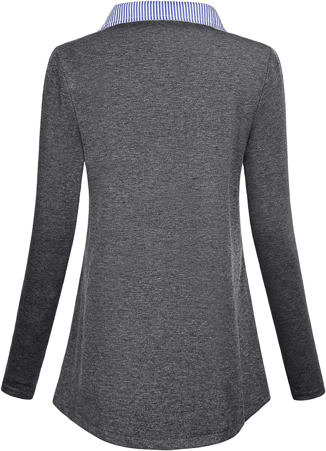 Women's Long Sleeve Contrast Collar Shirt A-line Pleated Office Tunic
