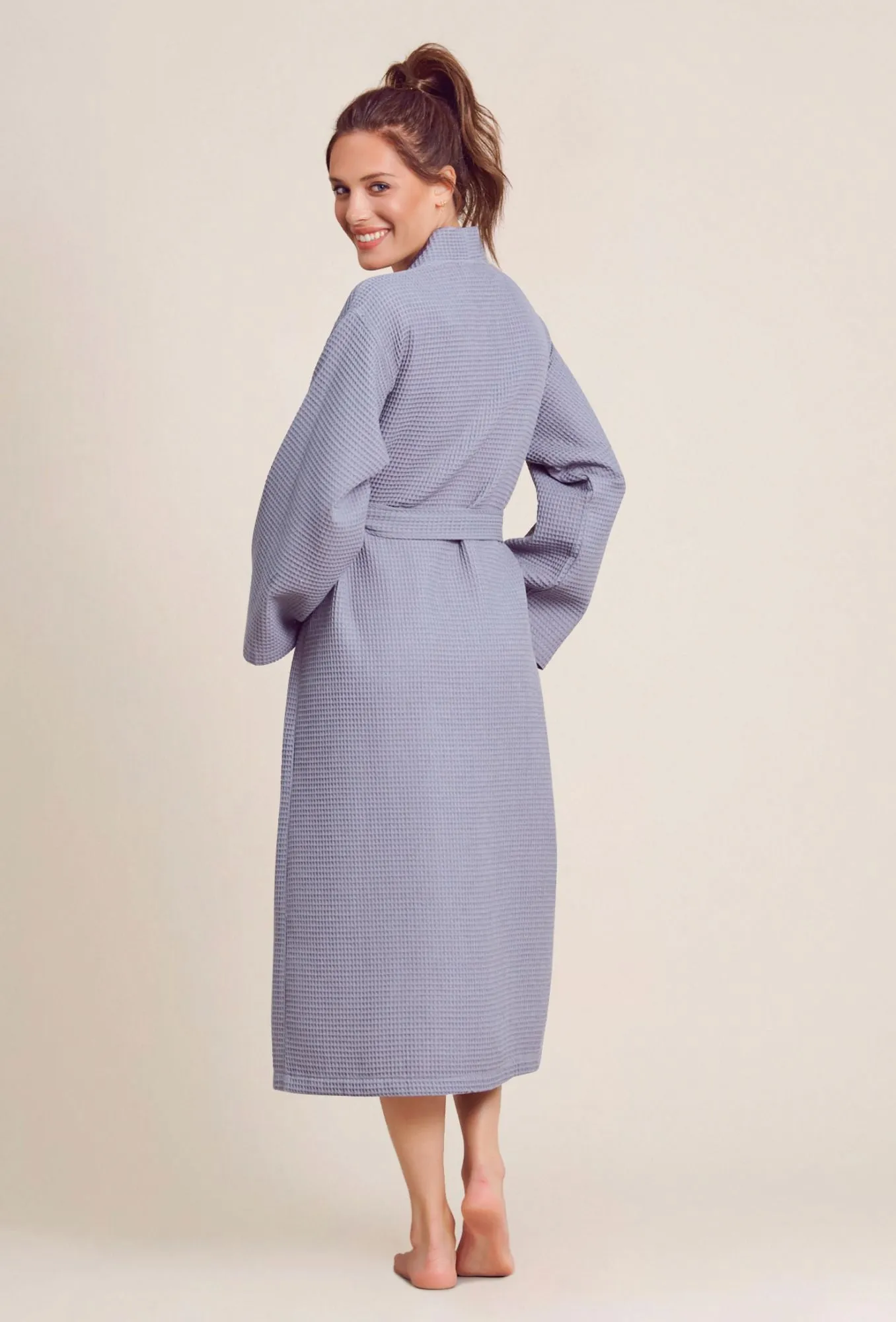 Women's Long Waffle Kimono Gray Robe