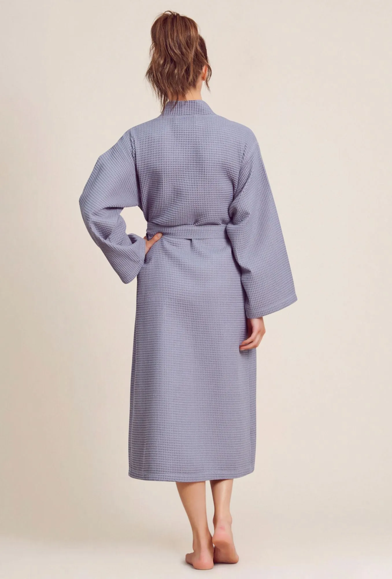 Women's Long Waffle Kimono Gray Robe