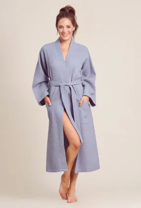 Women's Long Waffle Kimono Gray Robe