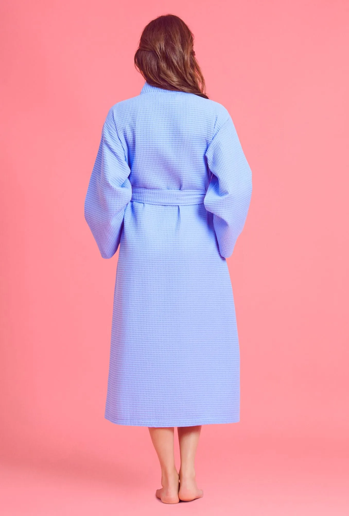 Women's Long Waffle Kimono Light Blue Robe