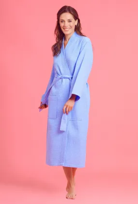 Women's Long Waffle Kimono Light Blue Robe