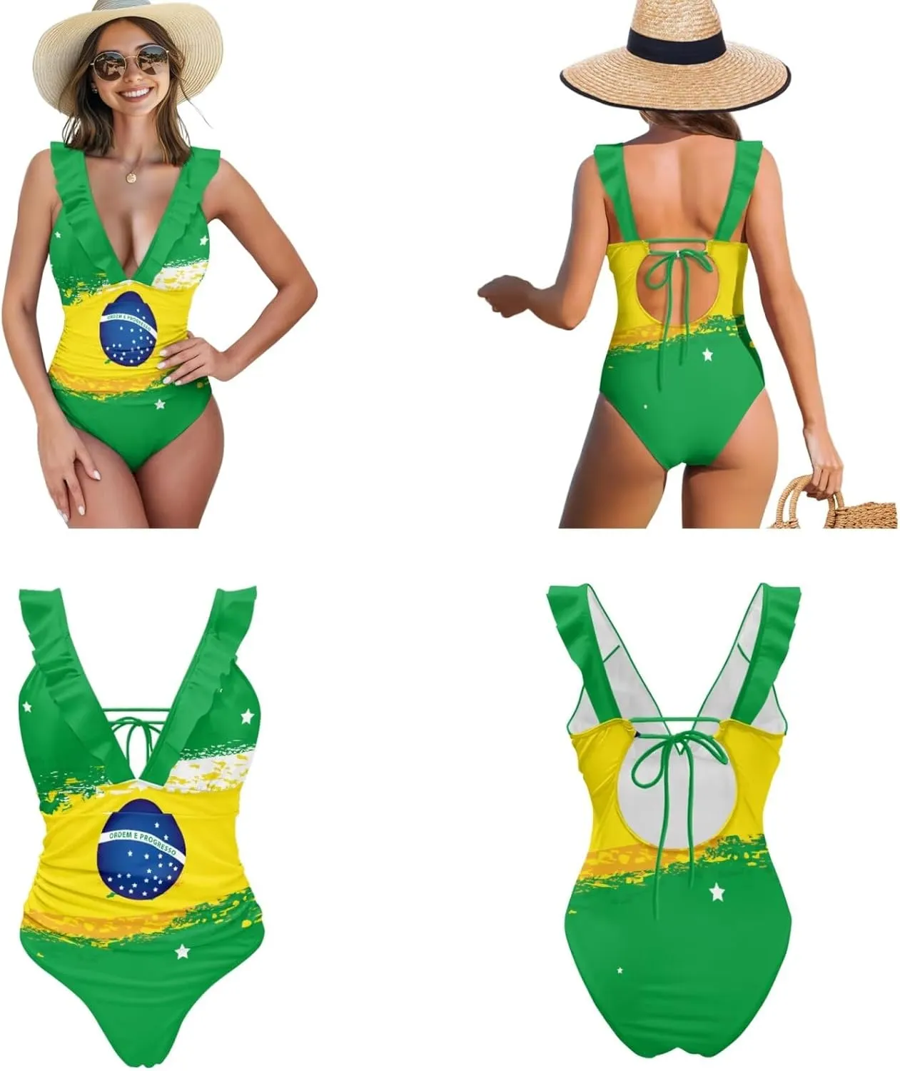 Womens One Piece Swimsuits with Sarong Coverups Ruffled Deep V Neck Bathing Suits with Bikini Cover up Beach Skirt