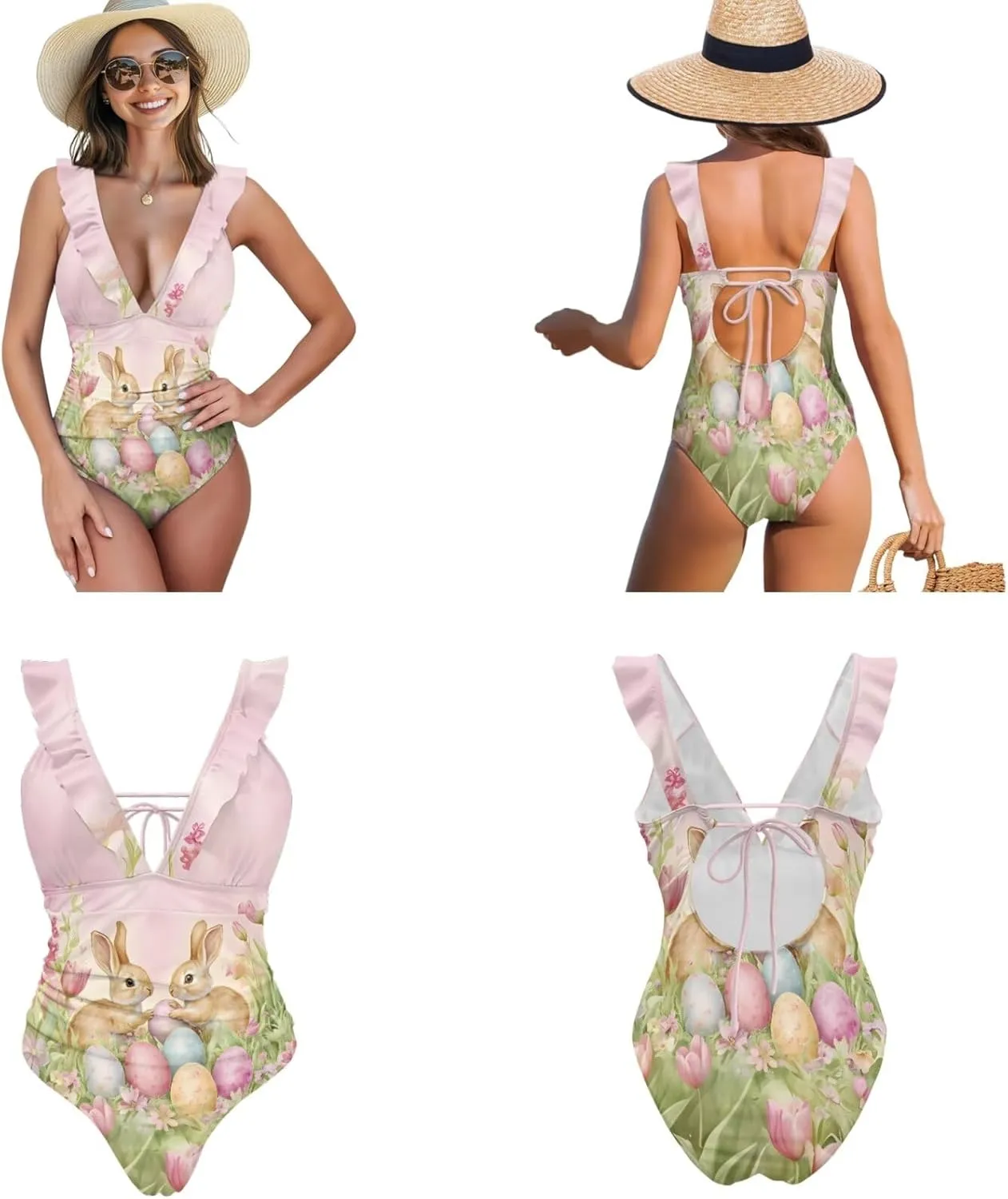 Womens One Piece Swimsuits with Sarong Coverups Ruffled Deep V Neck Bathing Suits with Bikini Cover up Beach Skirt