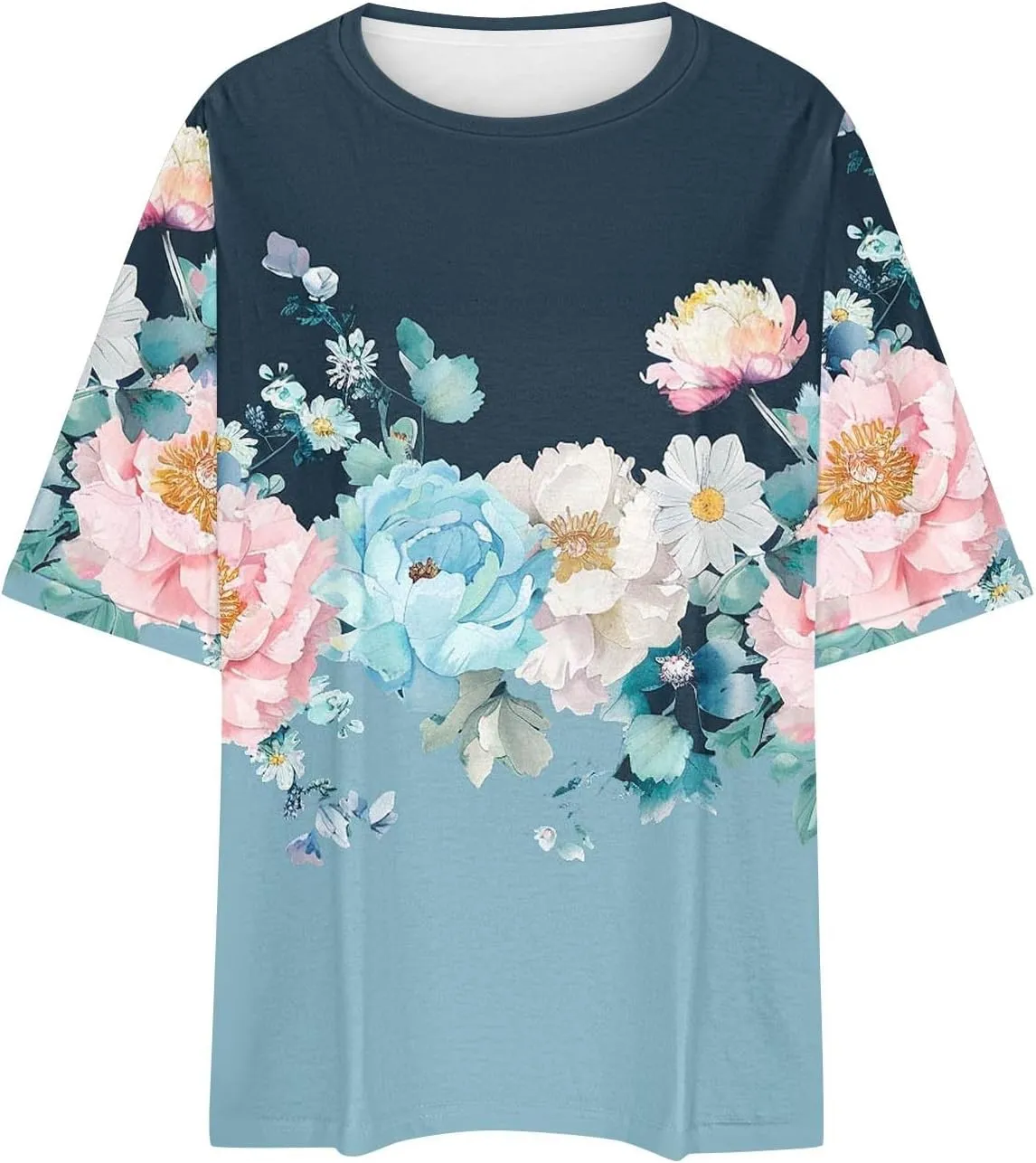 Womens Oversized T Shirts Summer Tops Boho Floral Tees Casual Loose Fit Short Sleeve Tops 2025 Beach Vacation Blouse