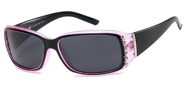 Women's Polarized Rhinestone Sunglasses Elegant Black Wrap Around UV400