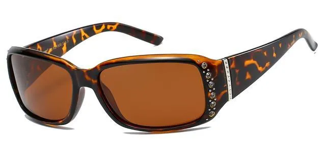 Women's Polarized Rhinestone Sunglasses Elegant Black Wrap Around UV400